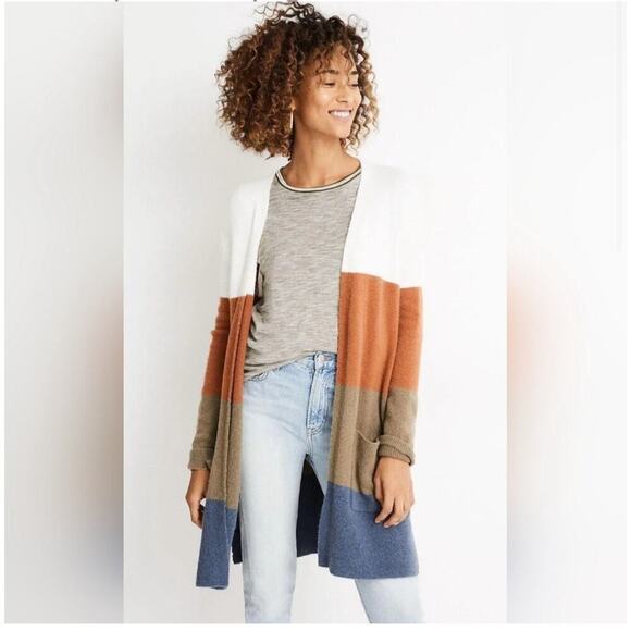 Madewell Kent striped open front cardigan alpaca Marino wool blend longline - Picture 2 of 9